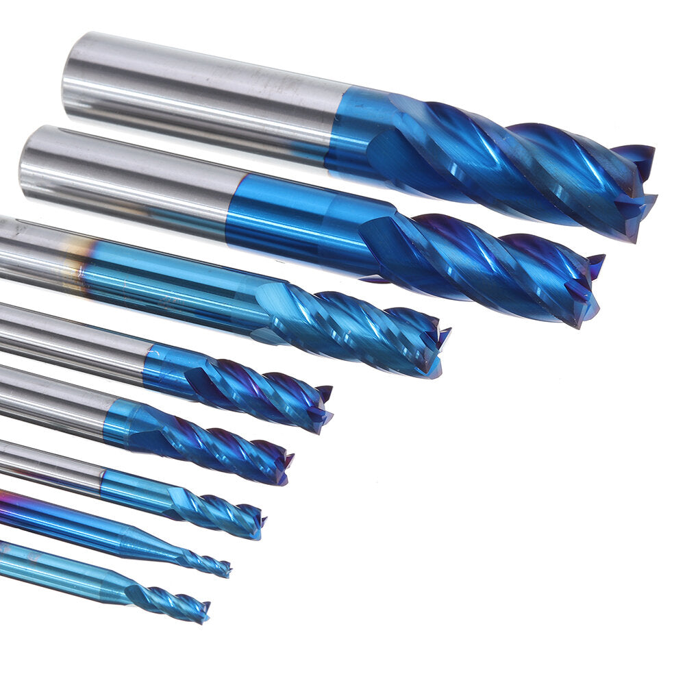 8-delige blauwe naco 2-12 mm 4-fluiten carbide-frezenset hrc50 wolfraamstaal freesgereedschap