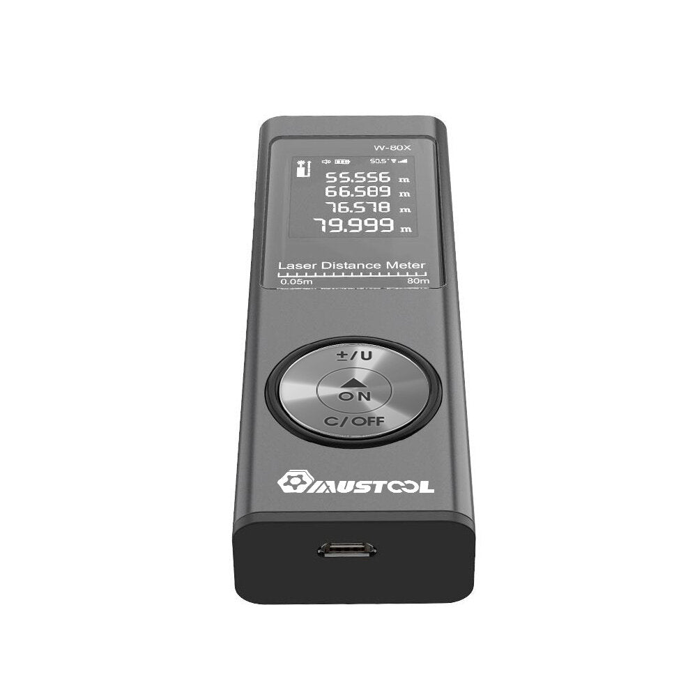 80m digitale mini-laserafstandsmeter met elektronische hoeksensor m / in / ft-eenheid schakelen usb opladen pythagoreaanse modus afstandsgebied volume meet laserafstandsmeter