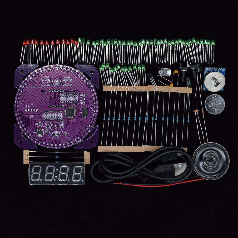 fourth generation dhz ec1838b ds1302 light control rotation led electronic clock kit music alarm clock with housing