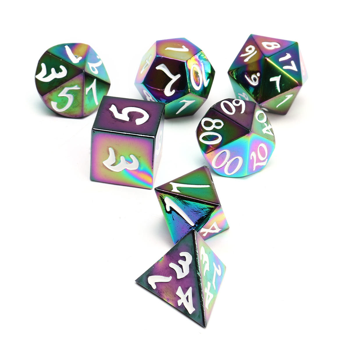 7-delige antieke metalen polyhedral dobbelstenen set rollenspel gadget met tas
