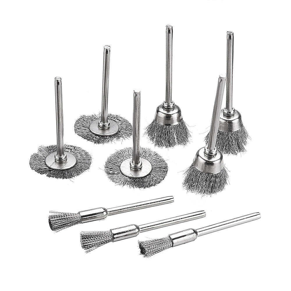 9 stuks rvs draadborstel set cleaner polijstborstels bekerwiel voor dremel rotary tool