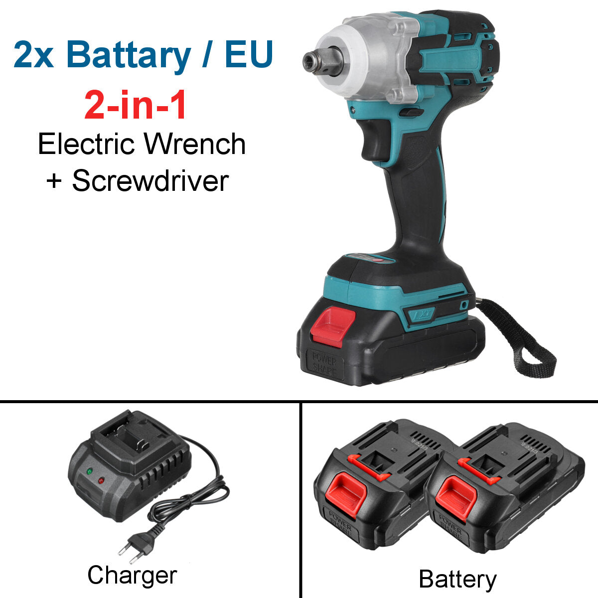 2 in 1 188vf 588n.m. li-ion borstelloze draadloze elektrische 1/2 sleutel 1/4 schroevendraaier boor met 1/2 batterij & 4 mouwen