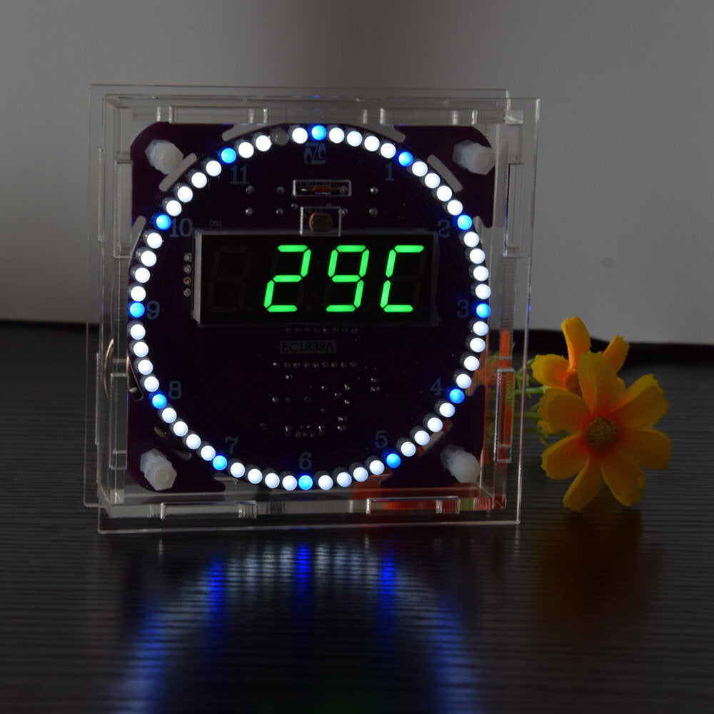 fourth generation dhz ec1838b ds1302 light control rotation led electronic clock kit music alarm clock with housing