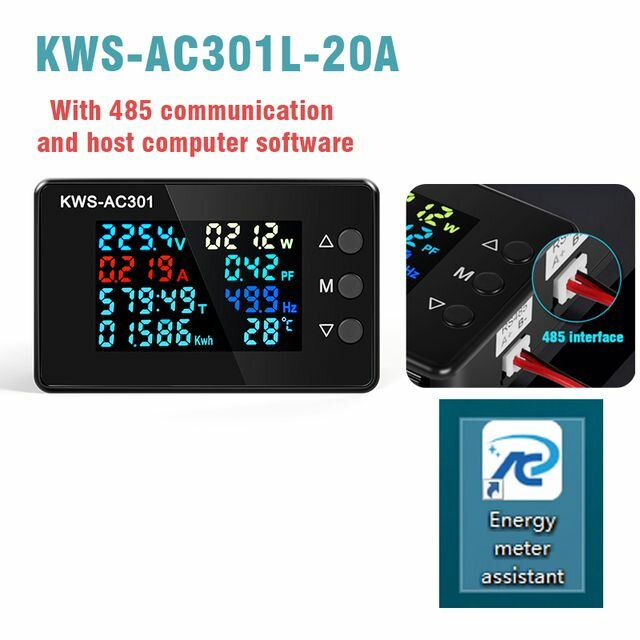 kws-ac301 8 in1 voltmeter amperemeter ac 50-300v power energy meter led digitale ac wattmeter elektriciteitsmeter 0-100a