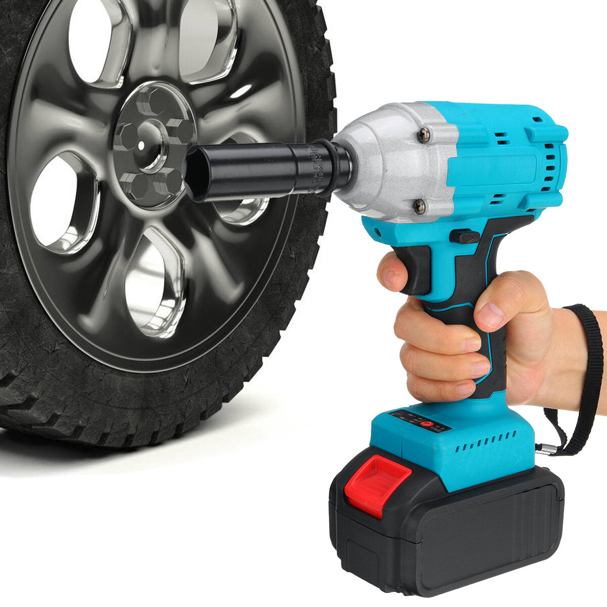 21v 520n.m elektrische snoerloze slagmoersleutel 1/2 borstelloze driver boor w / 1/2 stuks batterij & 5 stuks sockets ook aangepast aan makita batterij