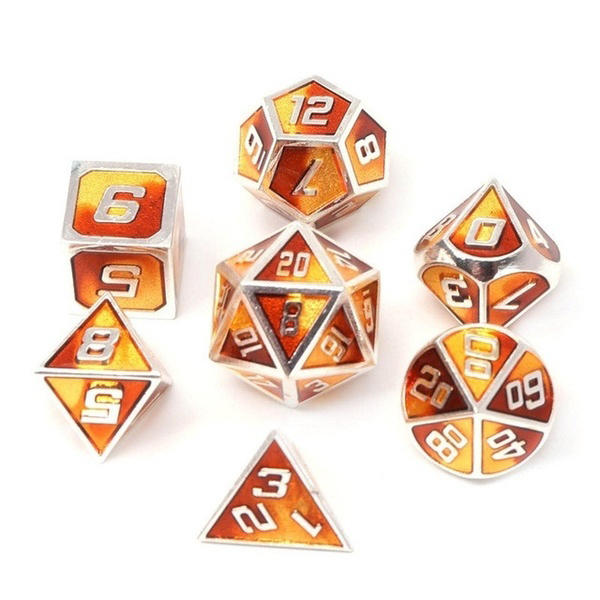 7 stuks gemengde kleur polyhedral dobbelstenen metalen rpg dobbelstenen set met fluwelen zak kerkers en draak zwarte tafel games zinklegering math onderwijs