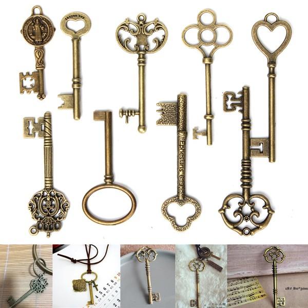 9 stuks antieke vintage skelet sleutels bronzen charm hangers voor dhz sieraden maken: