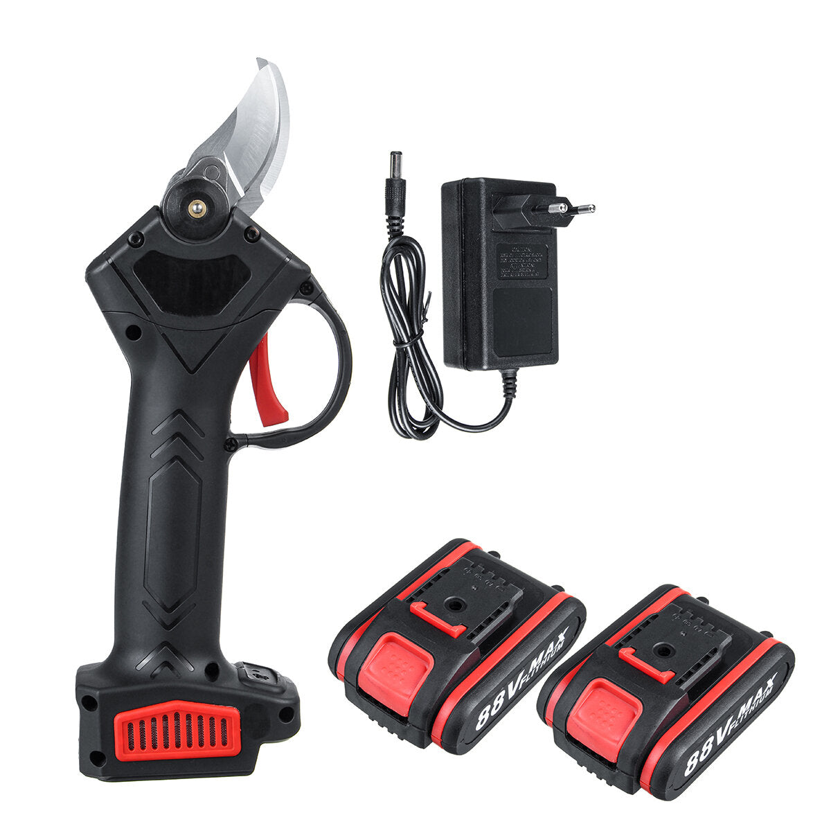 88vf draadloze elektrische snoeischaar snoeischaar 30mm tuin takken cutter w/2x batterij & plastic toolbox