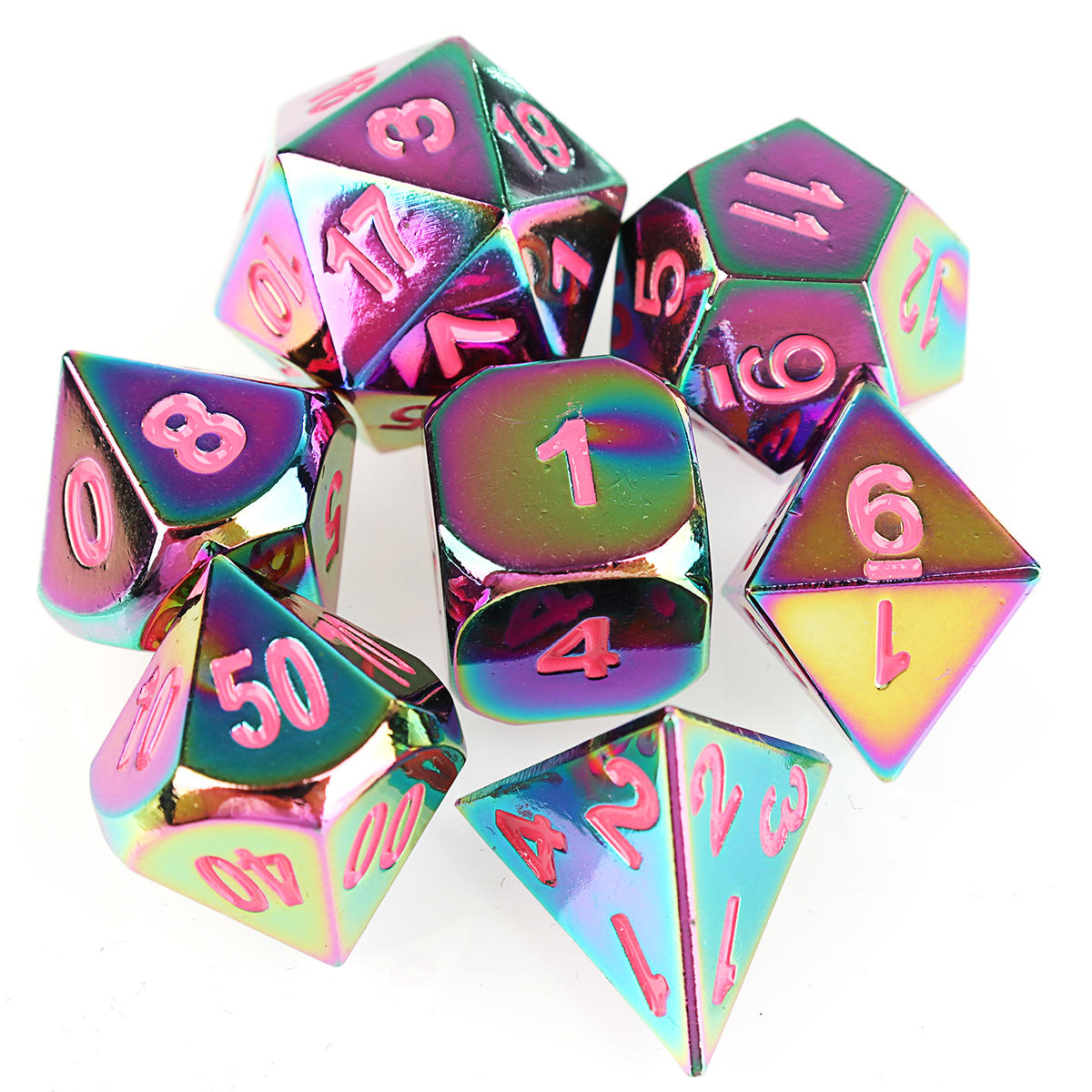 7 stuks reliëf heavy metal polyhedral dice dnd rpg mtg rollenspel met tas
