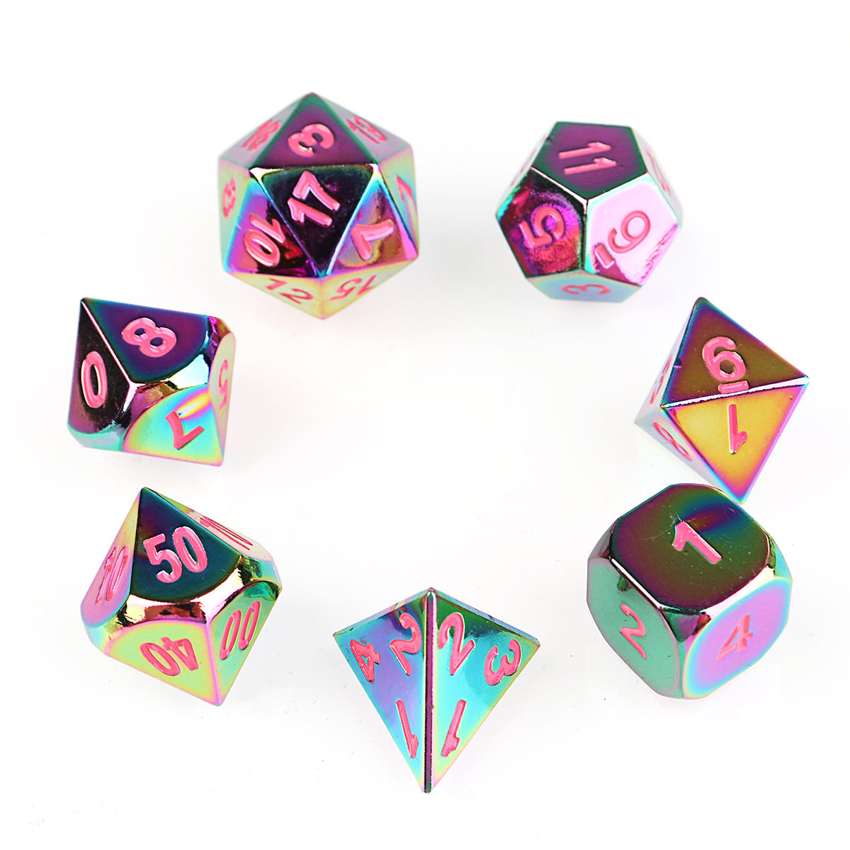 7 stuks reliëf heavy metal polyhedral dice dnd rpg mtg rollenspel met tas