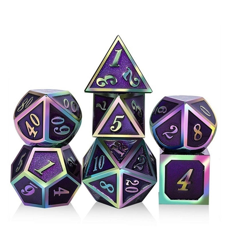 7 stuks/set regenboog rand metalen dobbelstenen set met tas board rollenspel draken tafel game bar party game dobbelstenen hobby speelgoed gift