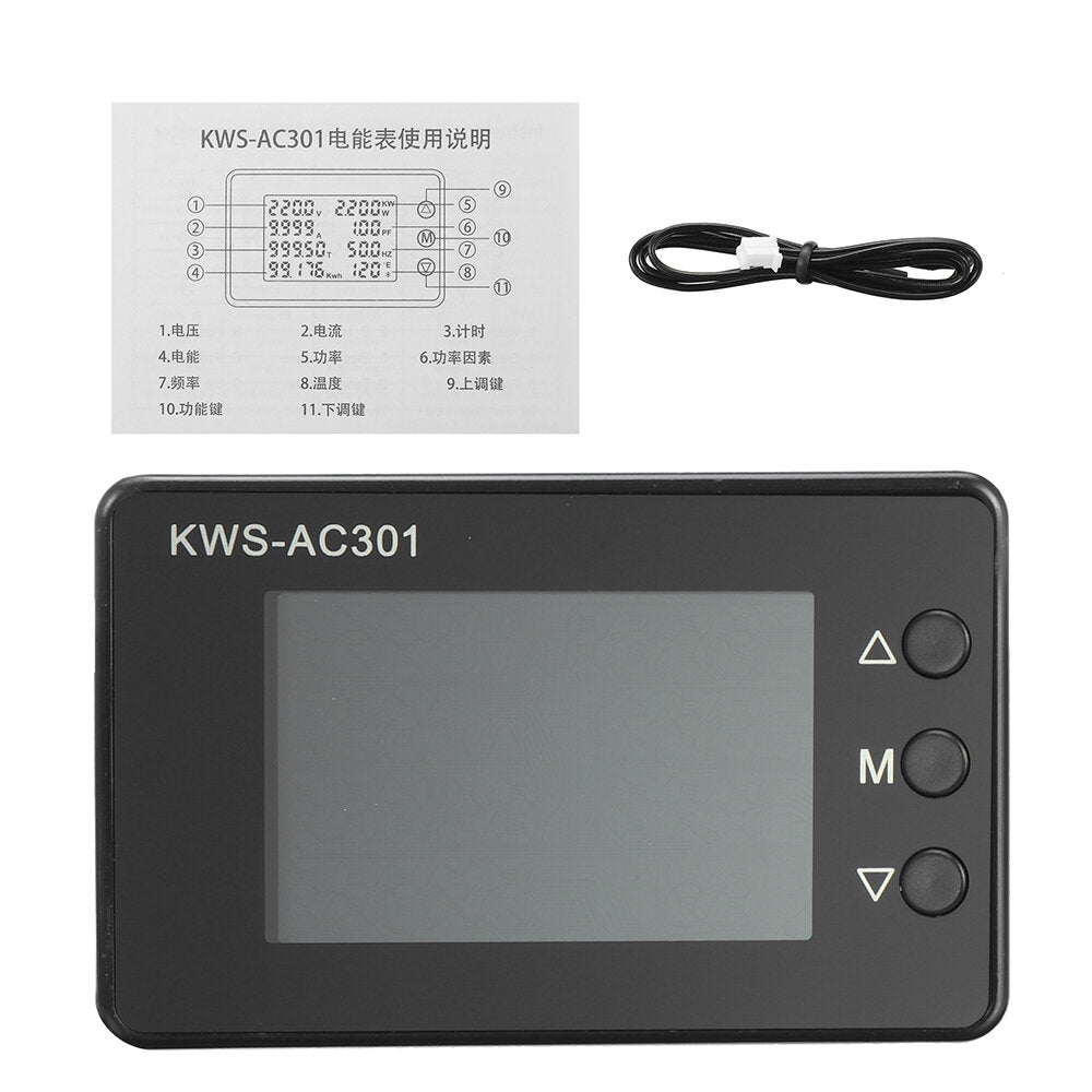 kws-ac301 8 in1 voltmeter amperemeter ac 50-300v power energy meter led digitale ac wattmeter elektriciteitsmeter 0-100a