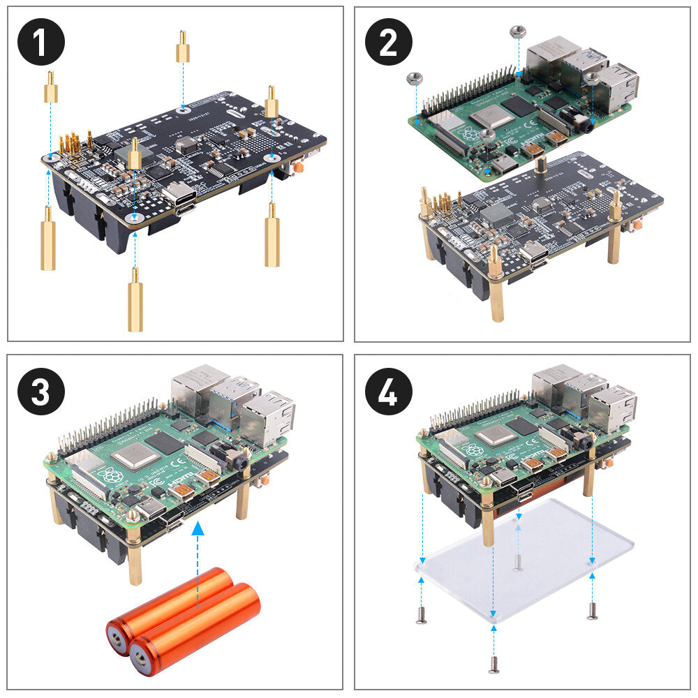 52pi ups v5 met rtc-batterijbeschermingsbeheermodule voor raspberry pi 4b/3b+/3b