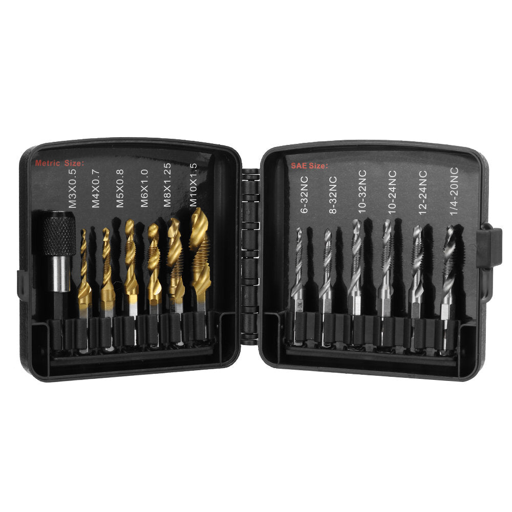 13 stuks m3-m10 metrische schroefdraad tap boren set hex shank boor schroef compound tap handgereedschap met gezamenlijke staaf