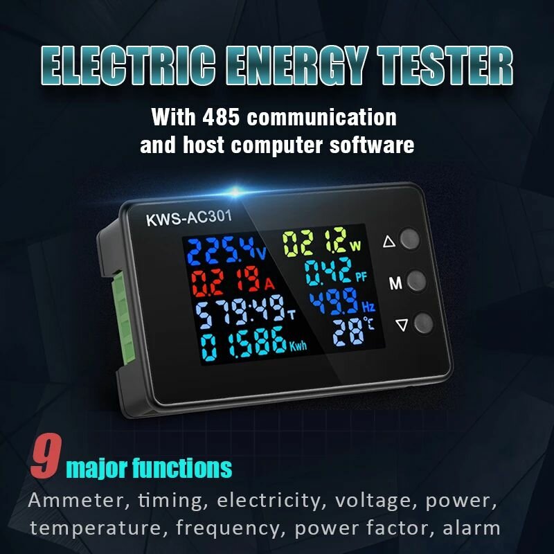 kws-ac301 8 in1 voltmeter amperemeter ac 50-300v power energy meter led digitale ac wattmeter elektriciteitsmeter 0-100a