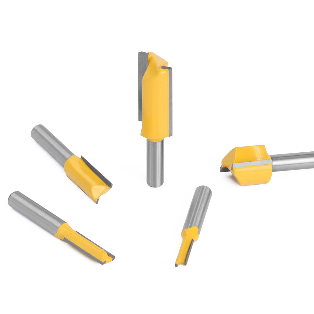 lavie 5 stuks set 8mm schacht rechte bit tungsten carbide dubbele fluit frezen frees voor hout houtwerk tool c08002t5a