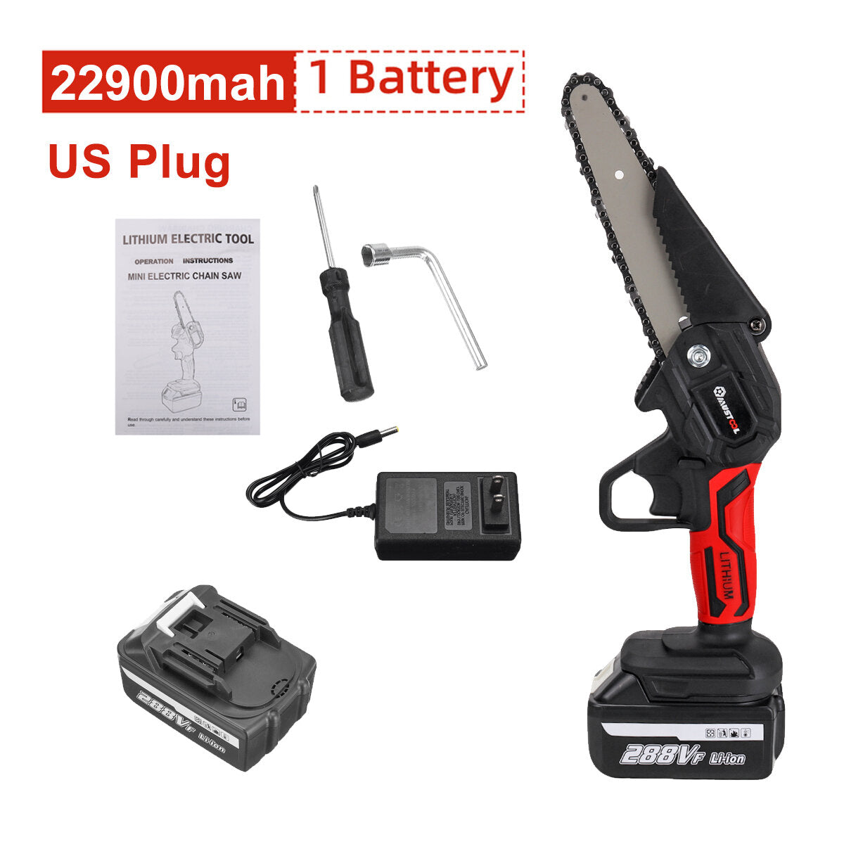 6 inch 1200 w elektrische kettingzaag snoerloze snoeien kettingzaag tuin boom logboekregistratie houtbewerking tool w / 1/2 stuks batterij