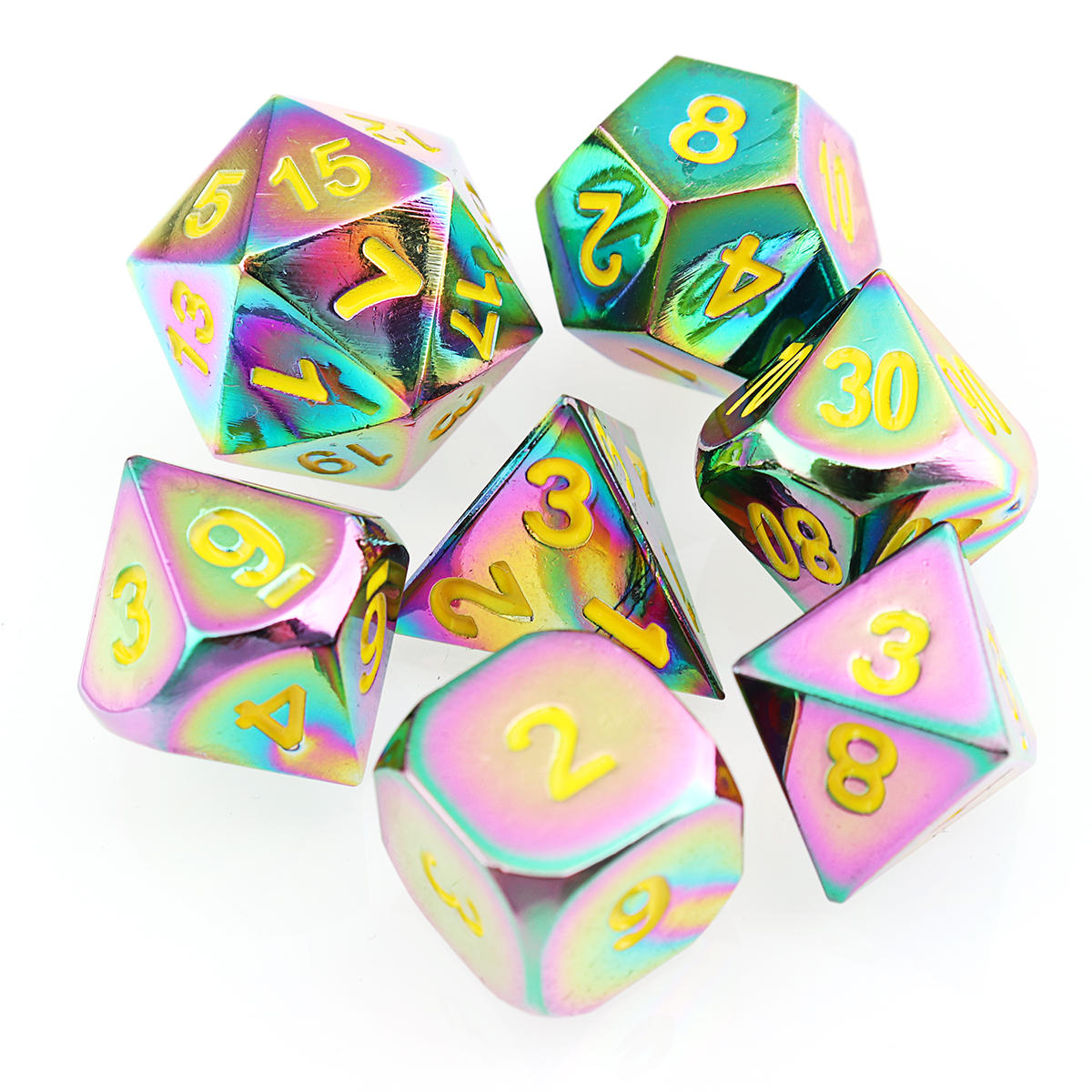 7 stuks reliëf heavy metal polyhedral dice dnd rpg mtg rollenspel met tas