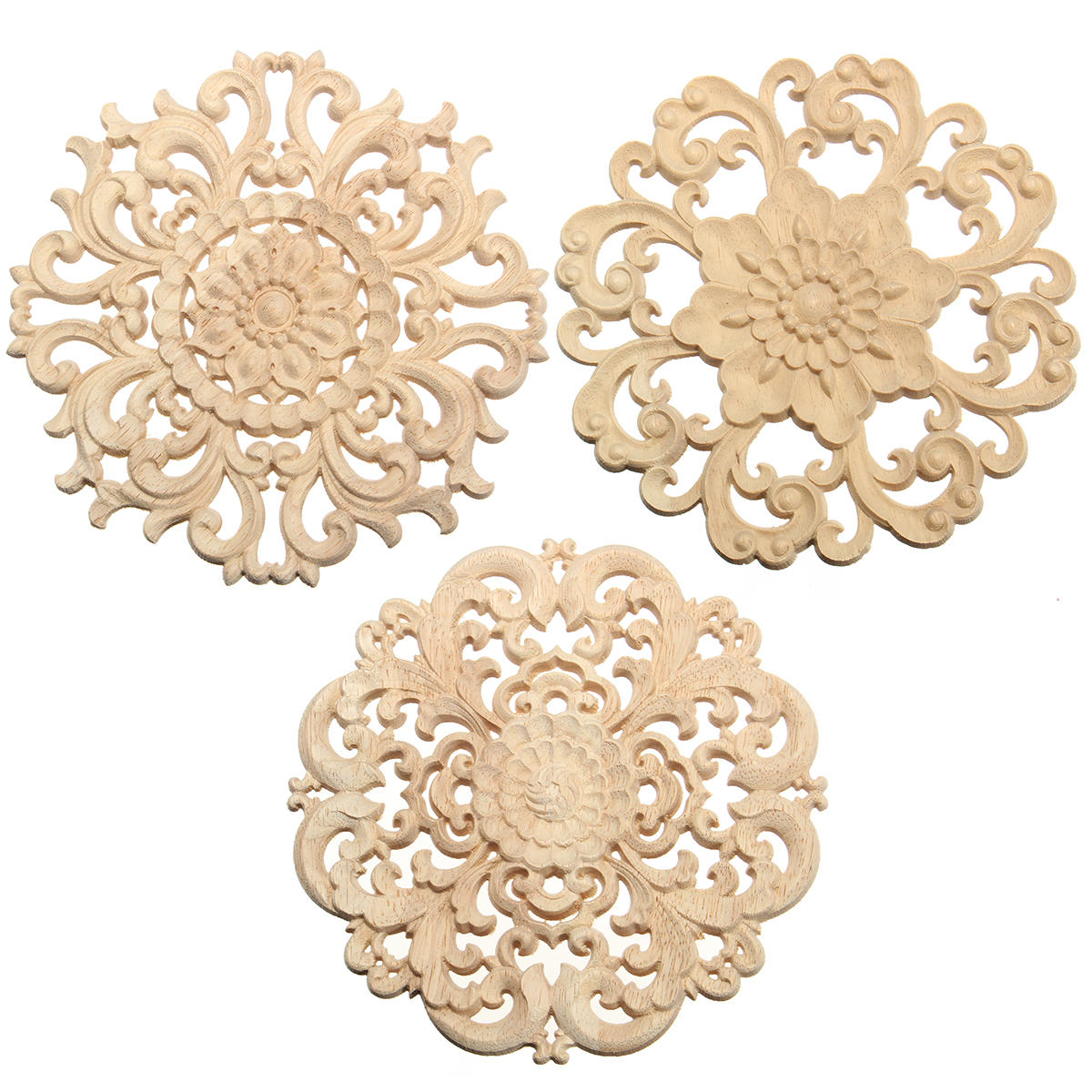 hout gesneden onlay stoffen unpainted bloem patroon meubilair frame deur decor 15cm