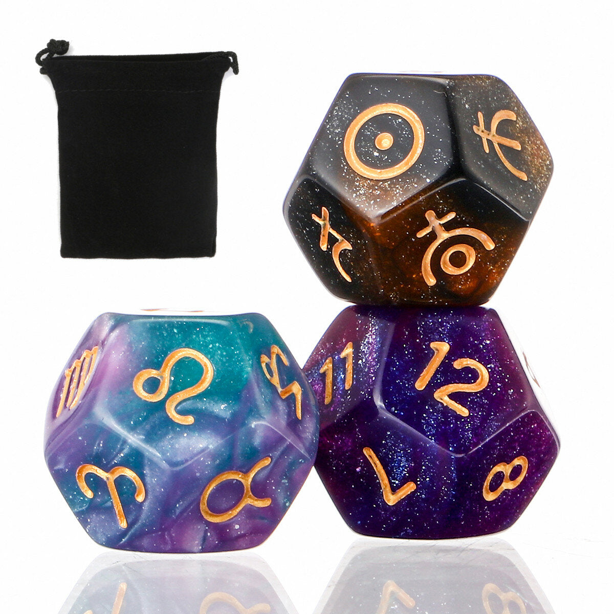 polyhedral dobbelstenen voor dungeons dragons games d20 d12 d10 d8 d6 d4 + pouch