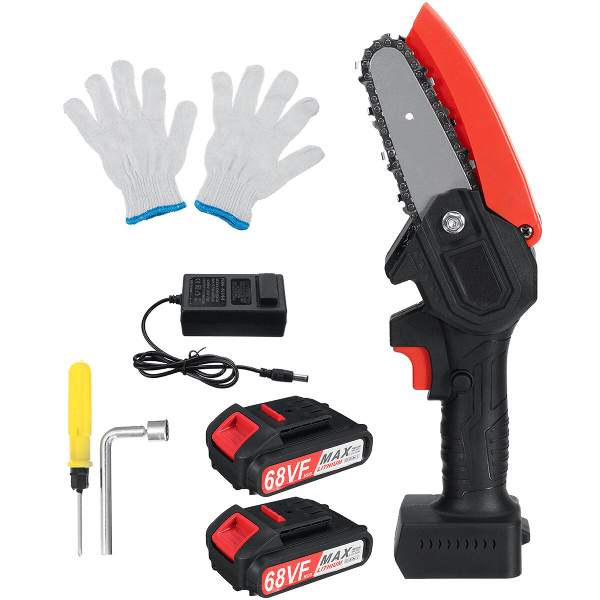 4 inch mini draadloze elektrische kettingzaag eenhandszaag houtbewerking houtsnijder w / 1/2 batterij