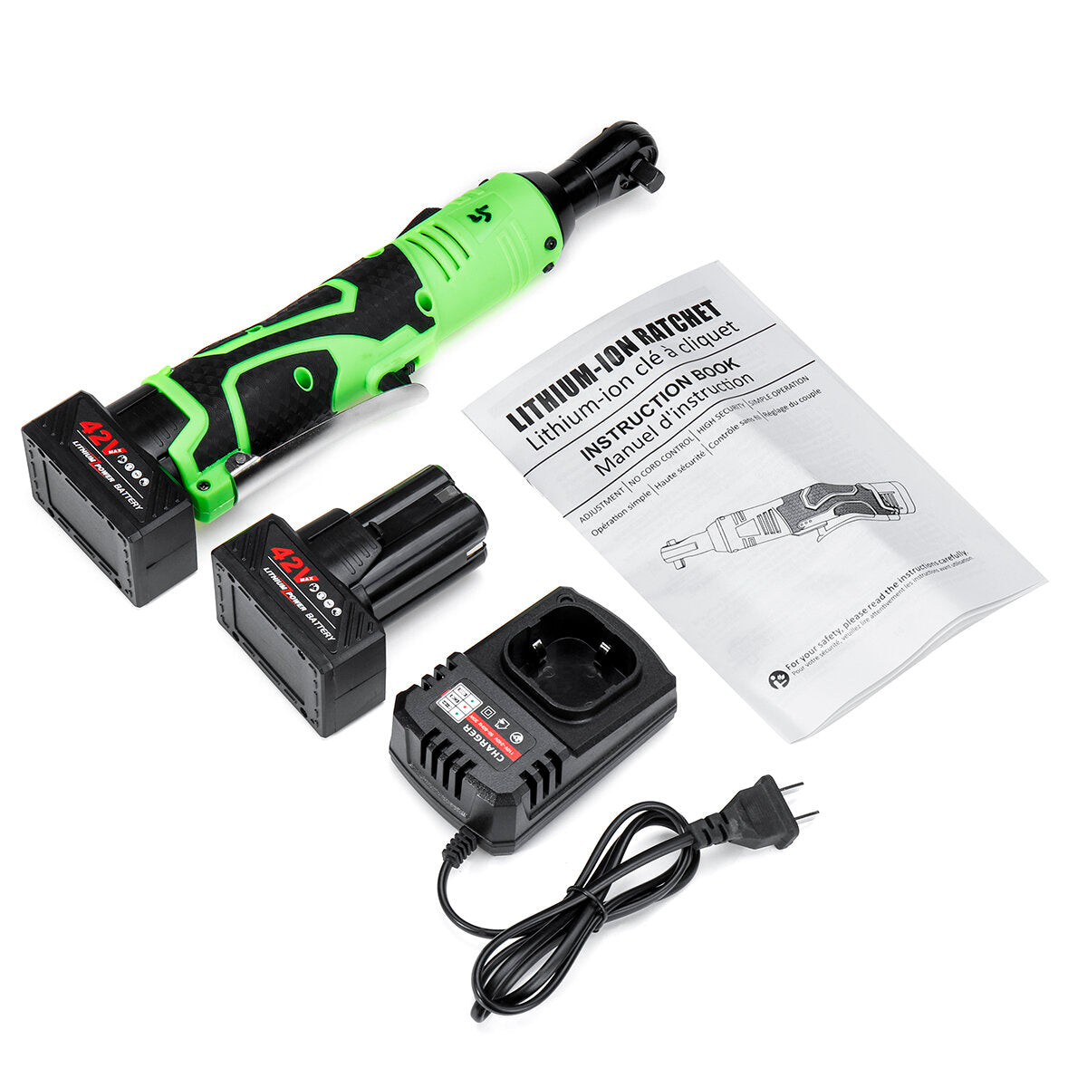 42v 100n.m draadloze elektrische sleutel w/twee batterijen 3/8 inch ratelsleutel set hoek boor schroevendraaier om verwijdering schroef moer auto reparatie tool