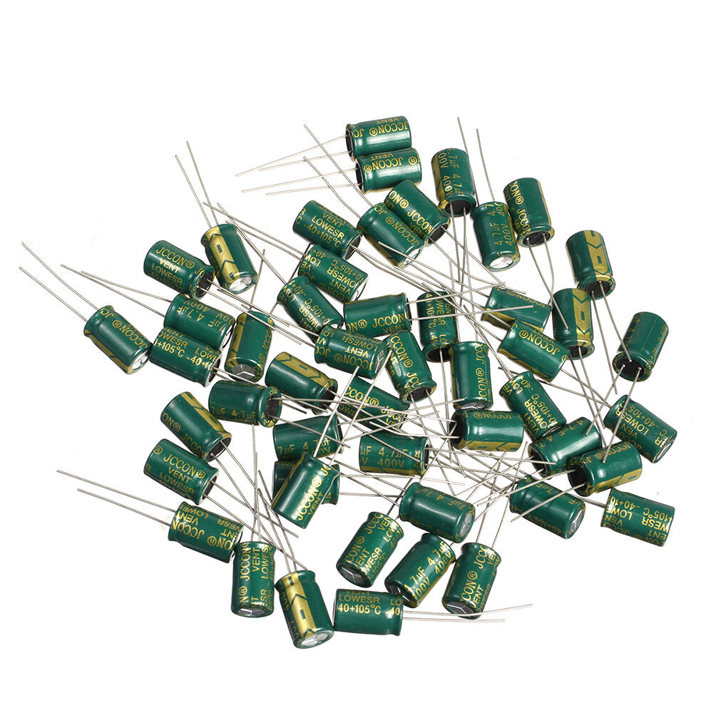 geekcreit 50 stuks 400v 4.7uf hoge frequentie lage weerstand oplader aluminium elektrolytische condensator 8x12mm met doos 400v 4.7μf