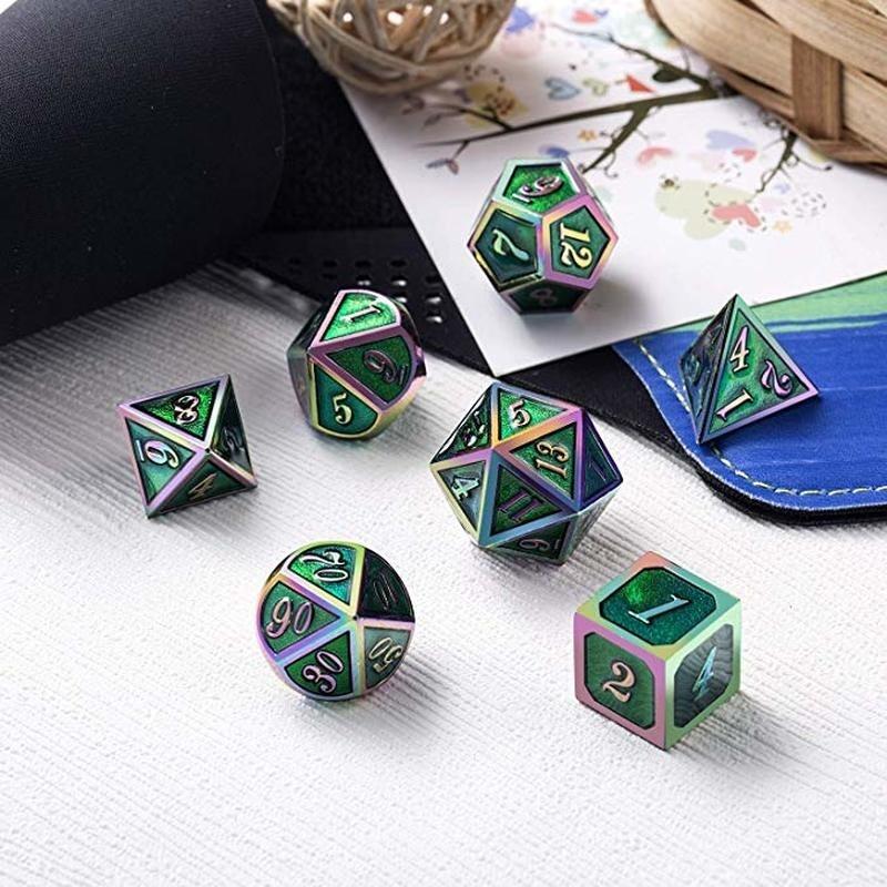 7 stuks/set regenboog rand metalen dobbelstenen set met tas board rollenspel draken tafel game bar party game dobbelstenen hobby speelgoed gift