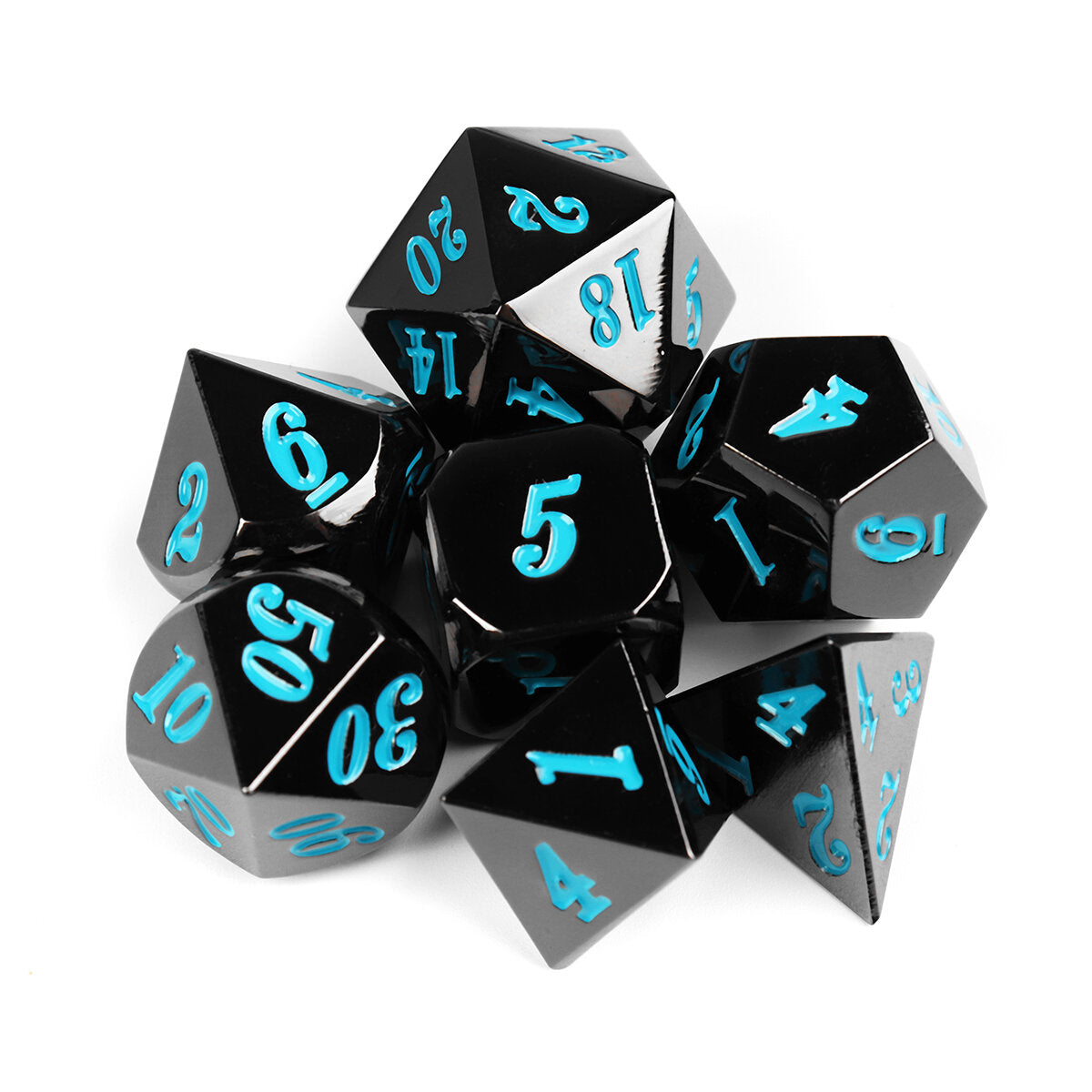 7-delige zinklegering polyhedral dobbelstenen multi-sided dobbelstenen set met tas