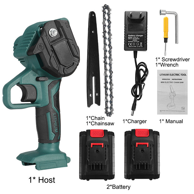 6 inch 6000 mah draadloze elektrische snoeizaag oplaadbare houtbewerkingstool met één hand mini groene kettingzaag voor houtzagen splitsing
