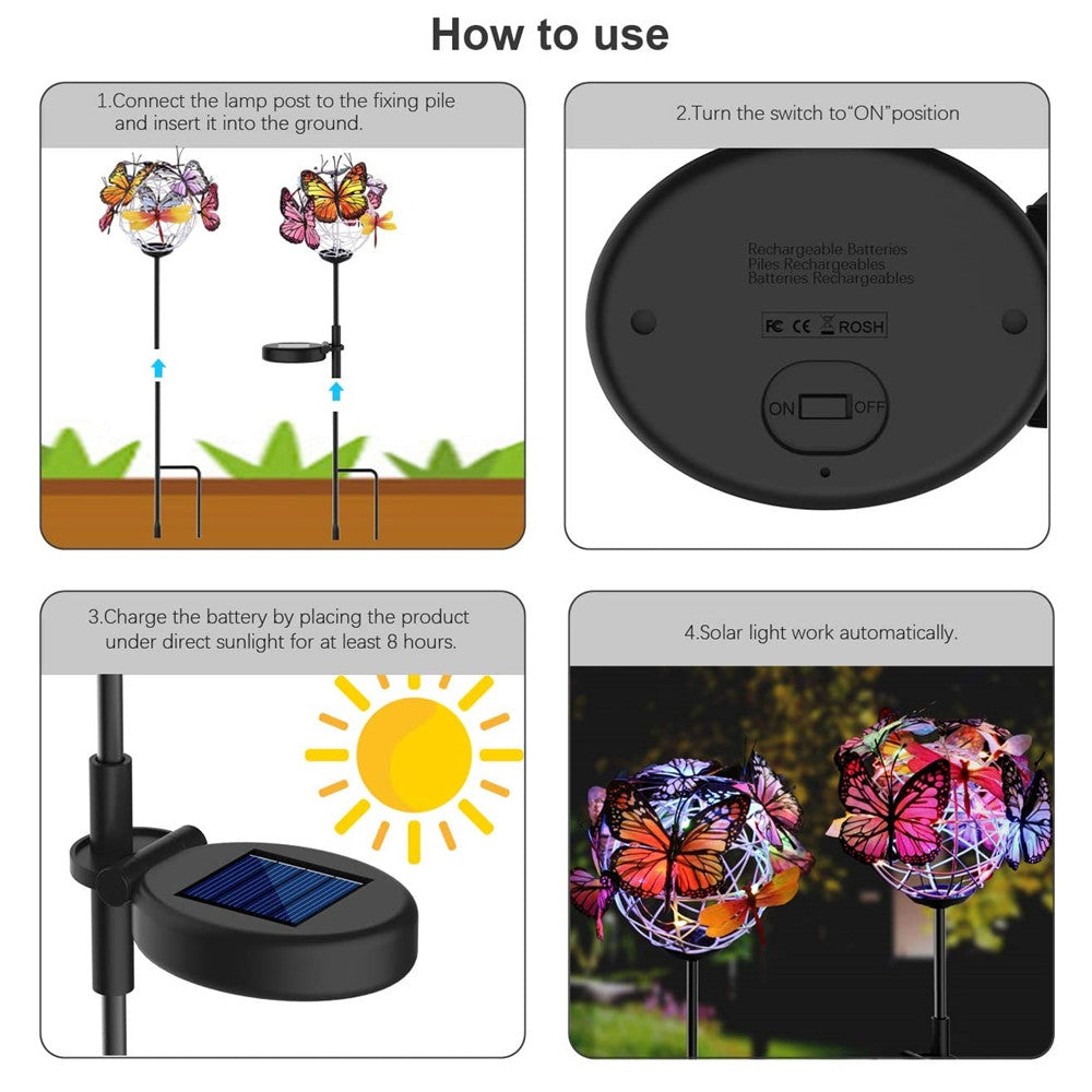 2 stuks zonne-verlichting buiten vlinderlicht transparante buis tuin decoratieve zonne-paallamp met vlinders decor aangedreven waterdicht voor tuin tuinpad
