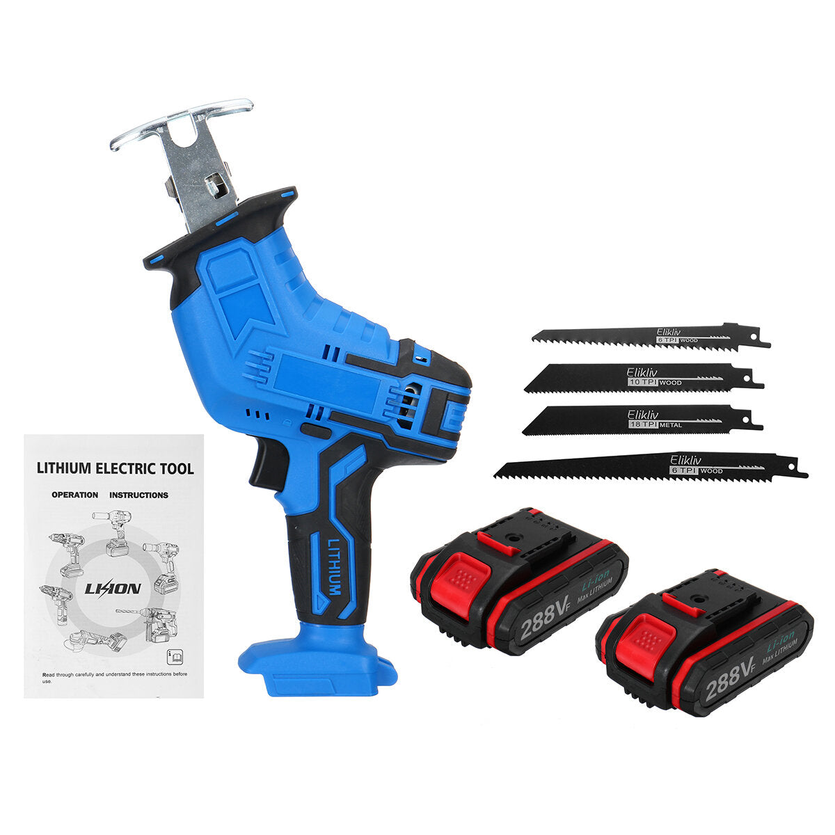 288vf draadloze elektrische zaag oplaadbare reciprozaag voor hout / metaal / plastic snijgereedschap w / geen / 1pc / 2 stuks batterij ook voor voor worx-batterij