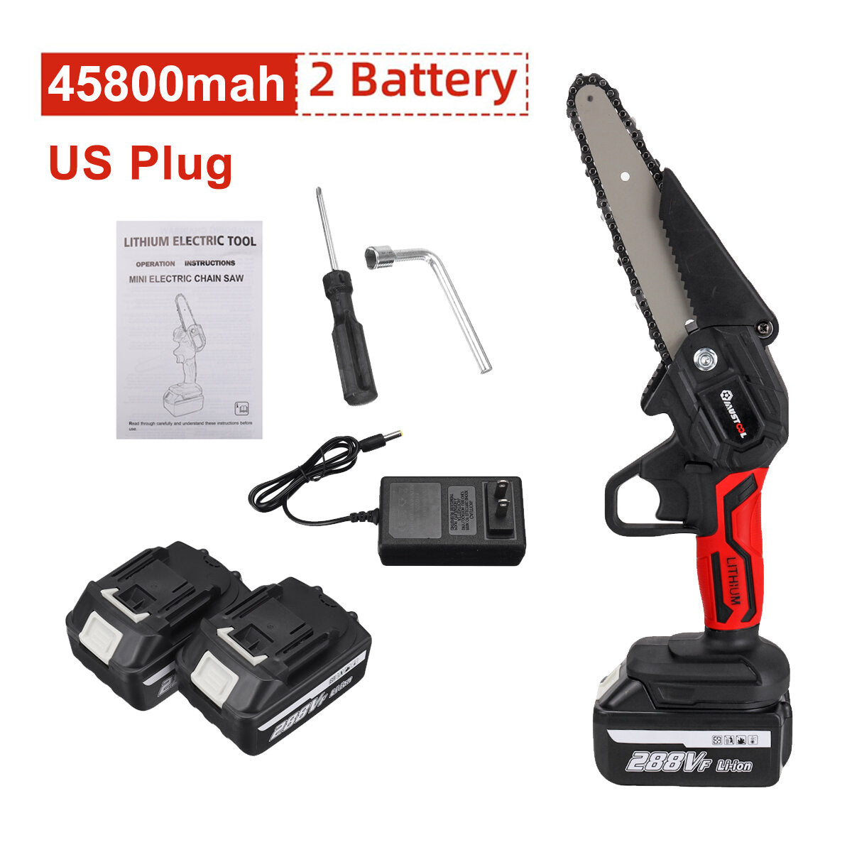 6 inch 1200 w elektrische kettingzaag snoerloze snoeien kettingzaag tuin boom logboekregistratie houtbewerking tool w / 1/2 stuks batterij