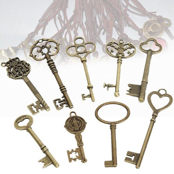 9 stuks antieke vintage skelet sleutels bronzen charm hangers voor dhz sieraden maken: