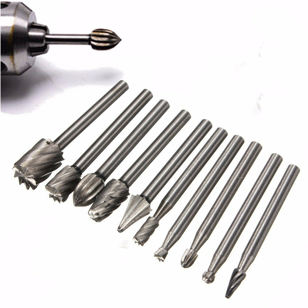 10 stuks 1/8 inch schacht frezen roterende bestand bramen bit set houtsnijwerk raspen frezen slijpkop