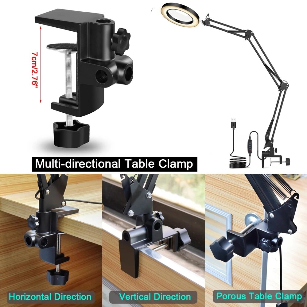 flexibel bureau grote 5x usb led vergrootglas 3 kleuren verlichte vergrootglas lamp loep lezen/rework/solderen