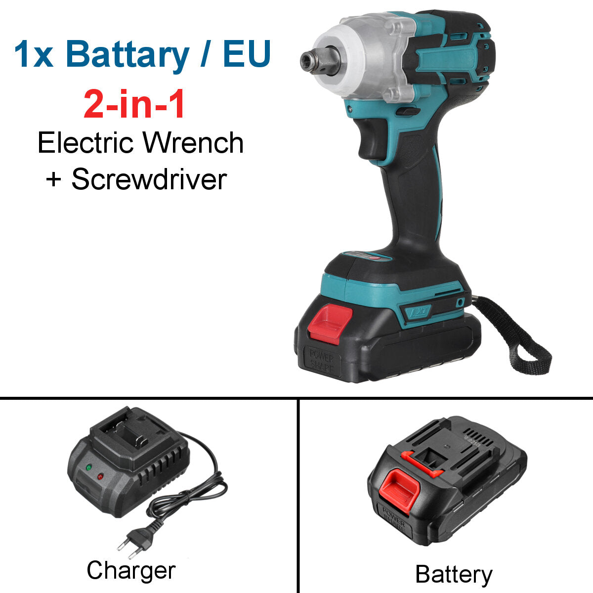 2 in 1 188vf 588n.m. li-ion borstelloze draadloze elektrische 1/2 sleutel 1/4 schroevendraaier boor met 1/2 batterij & 4 mouwen