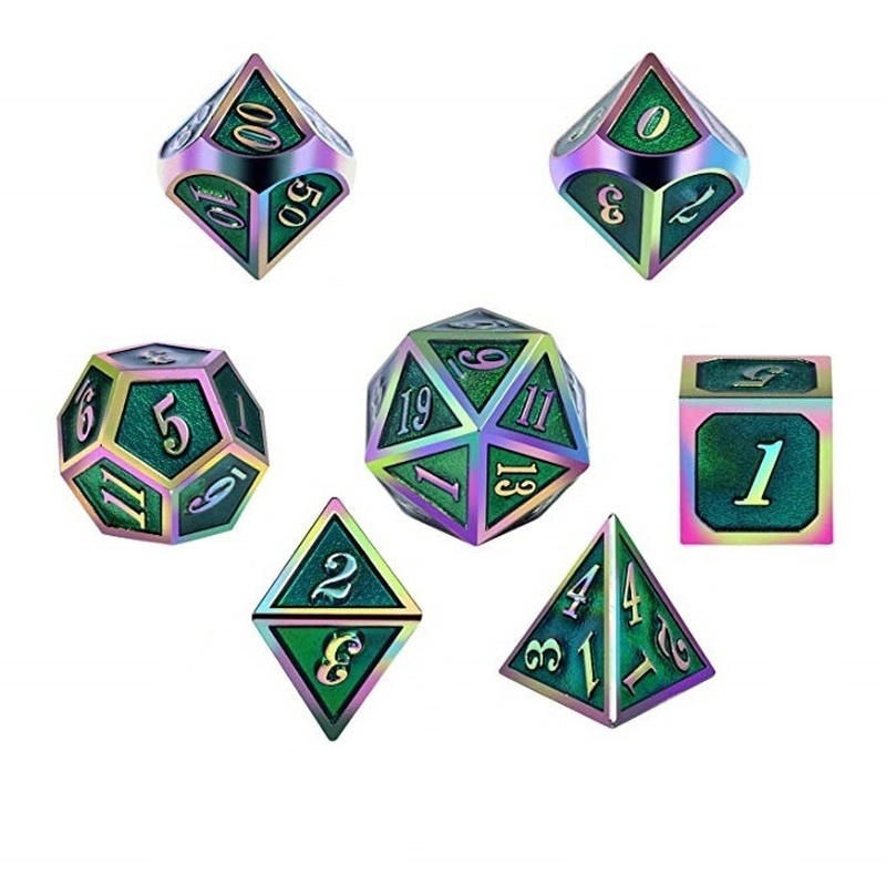 7 stuks/set regenboog rand metalen dobbelstenen set met tas board rollenspel draken tafel game bar party game dobbelstenen hobby speelgoed gift
