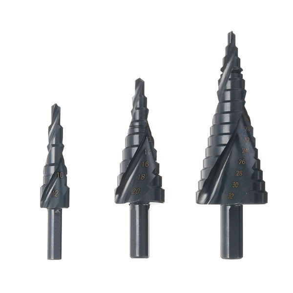 3 stuks 4-12 / 20 / 32mm hss step drill bits set spiraal gegroefde gatsnijder