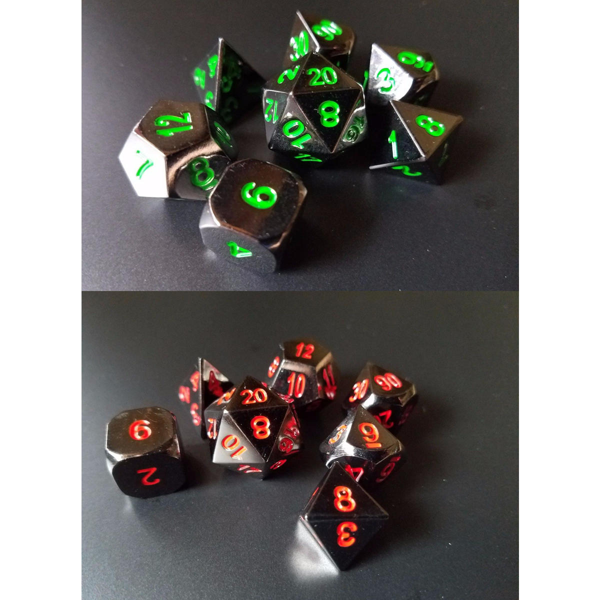 metalen polyhedral dobbelstenen met tas groen rood 7-delige metalen set dnd rpg
