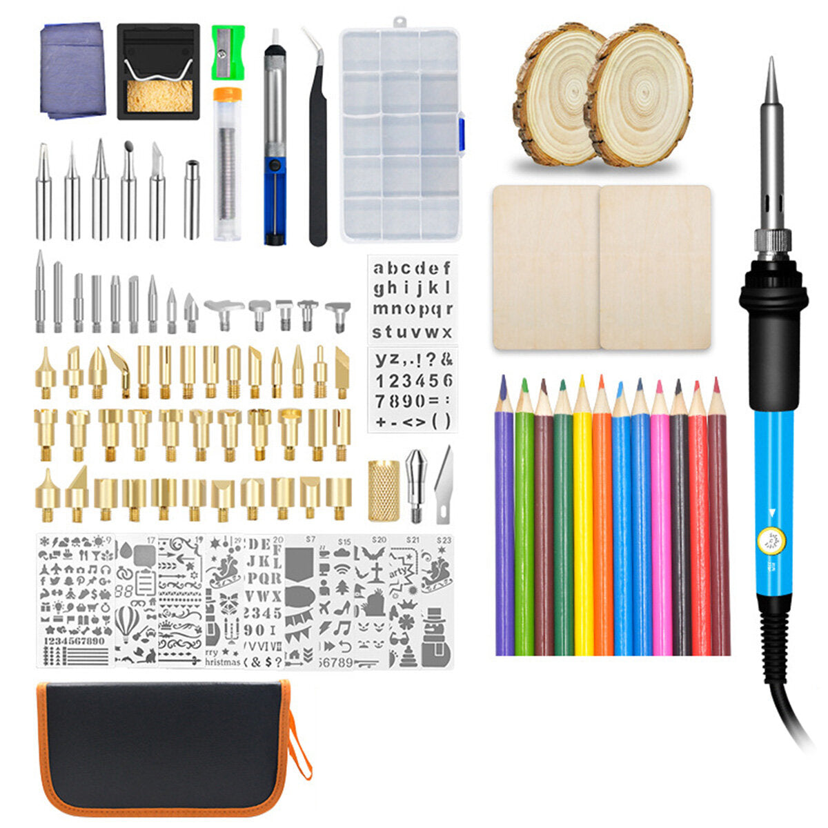 104 stuks 110 v / 220 v houtgestookte pen set stencil soldeerbout tips gereedschap pyrography kit