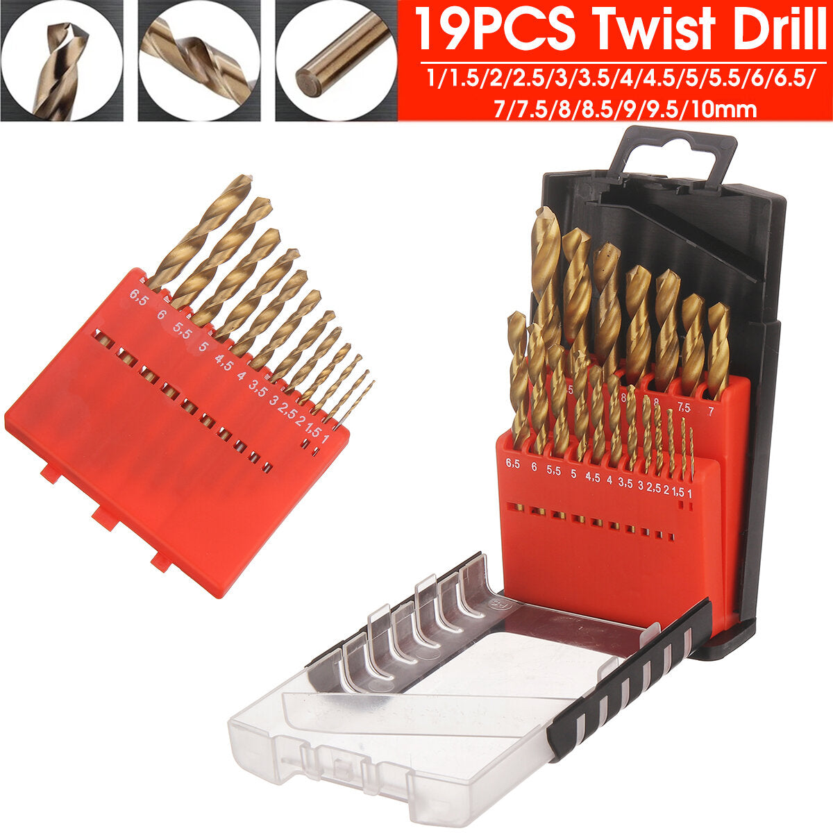 19 stuks spiraalboor set hss titanium coated boor metaal houtbewerking boor 1.0 ~ 10mm boren power tools