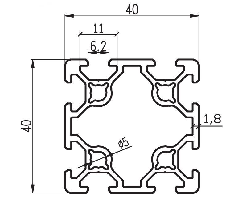 4040 dubbele t-sleuf aluminium extrusie 40x40 mm aluminium profiel extrusieframe op basis van 2020 voor cnc