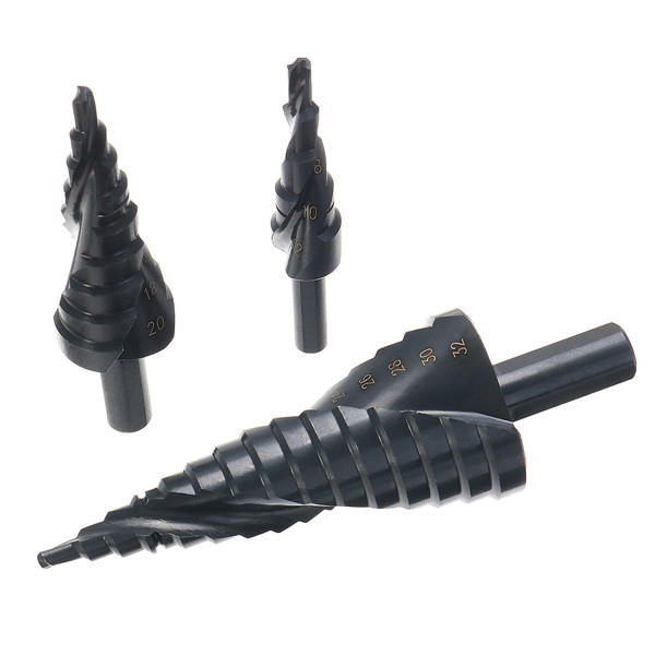 3 stuks 4-12 / 20 / 32mm hss step drill bits set spiraal gegroefde gatsnijder