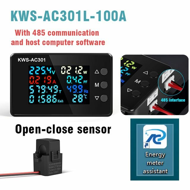 kws-ac301 8 in1 voltmeter amperemeter ac 50-300v power energy meter led digitale ac wattmeter elektriciteitsmeter 0-100a