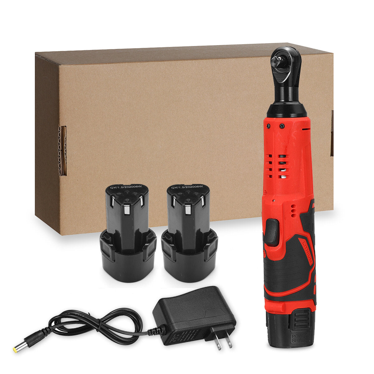12v 4000mah elektrische ratelsleutel met led-licht 90 graden hoekmoersleutelgereedschap w / 1 / 2pcs-batterij