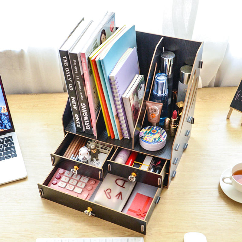 kantoorbenodigdheden desktop opbergdoos lade type boek stand creatieve boekenplank documenten en materialen rack briefpapier plank desktop organizer