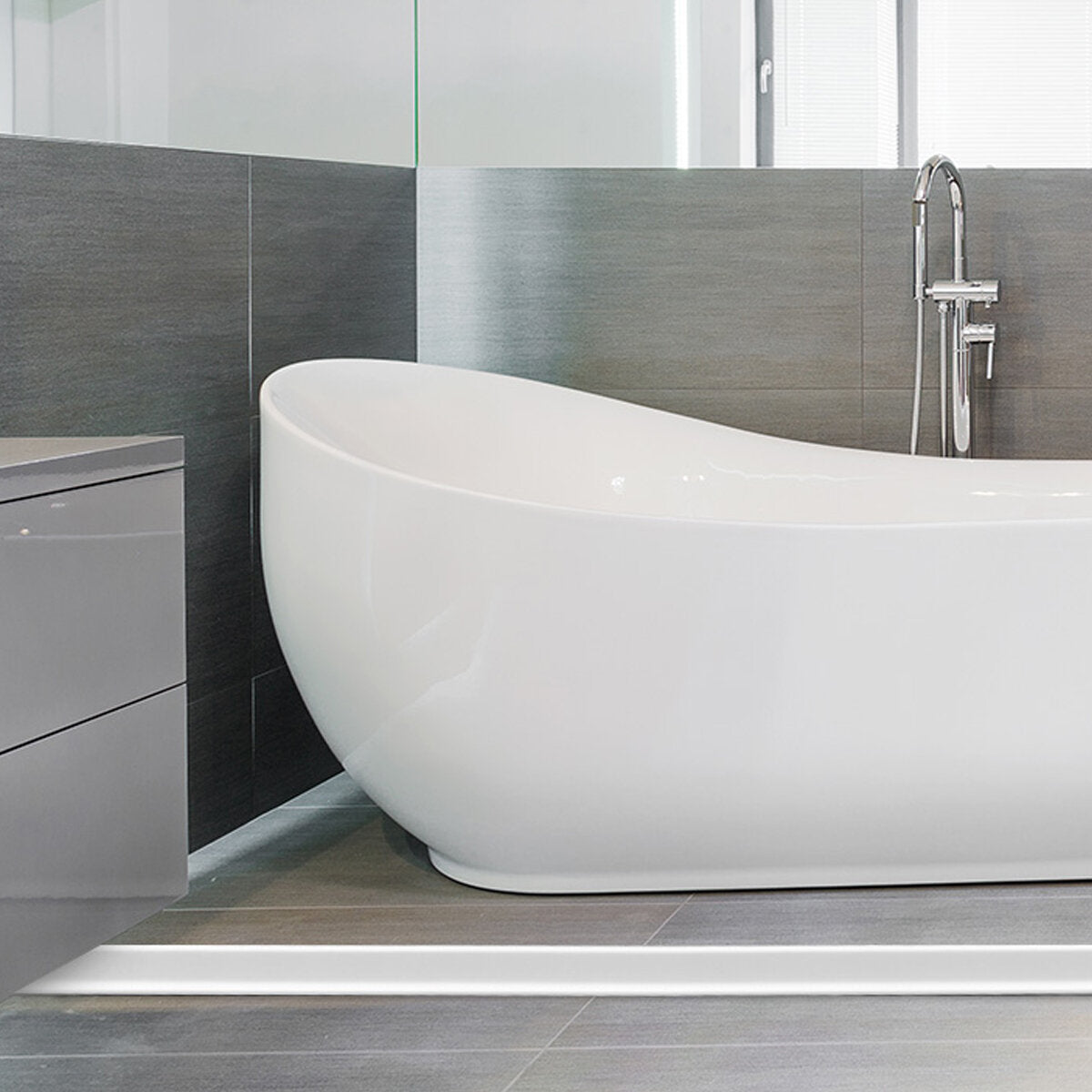 witte siliconen flexibele badkamer en keuken waterstop waterkerende streep