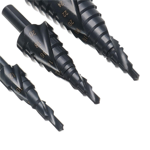 3 stuks 4-12 / 20 / 32mm hss step drill bits set spiraal gegroefde gatsnijder