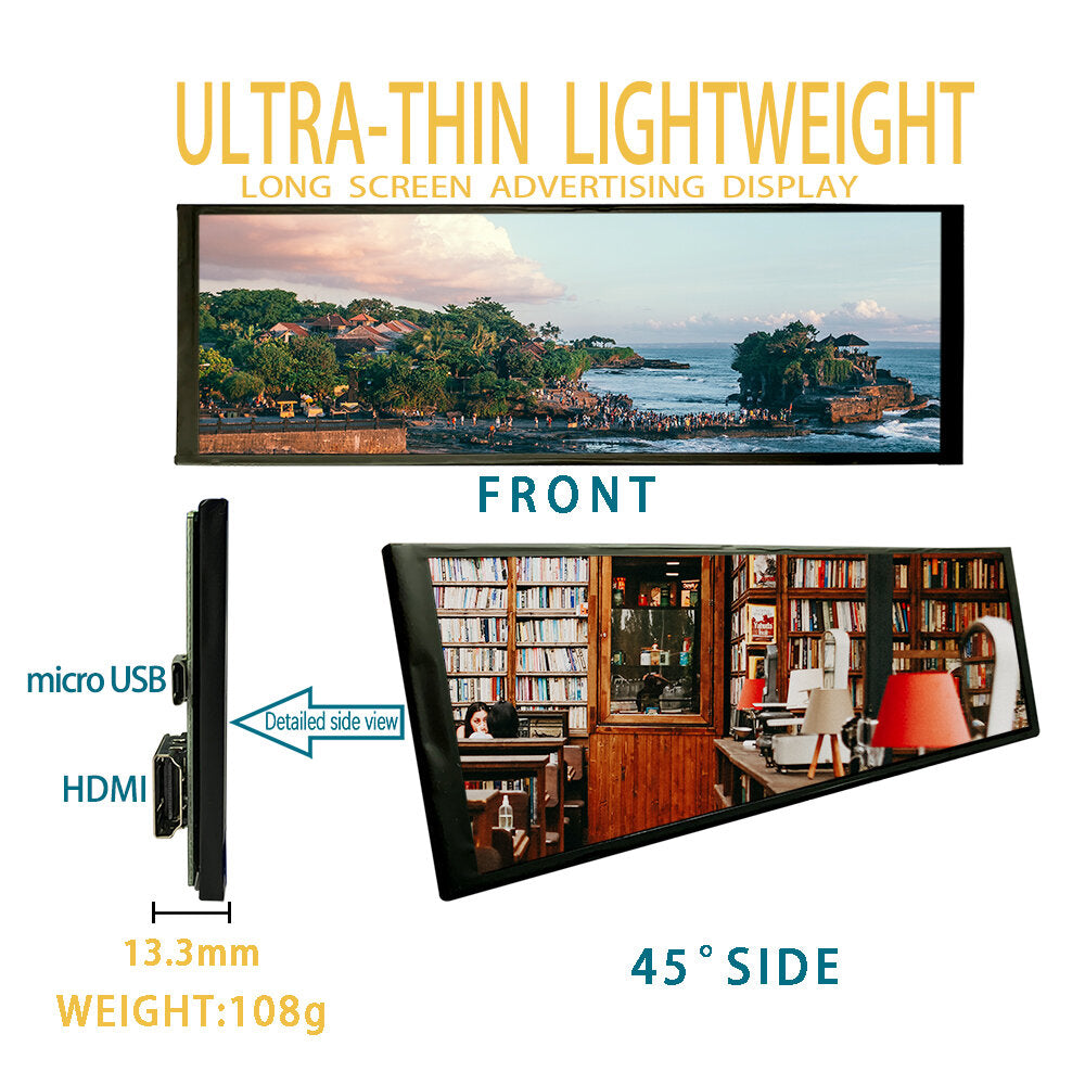 7.9 inch ips pc-behuizing secundair scherm 400x1280 tft lcd-temperatuurbewaking ultrabrede uitgerekte balk lange reclameweergave